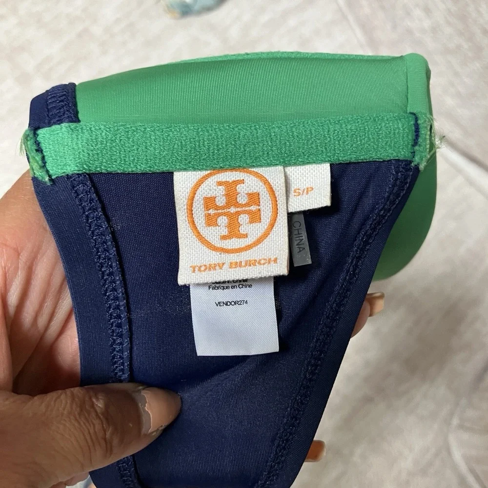 Tory Burch Size S Bikini Swimsuit Swim Top Navy/Green Women's Colorblock